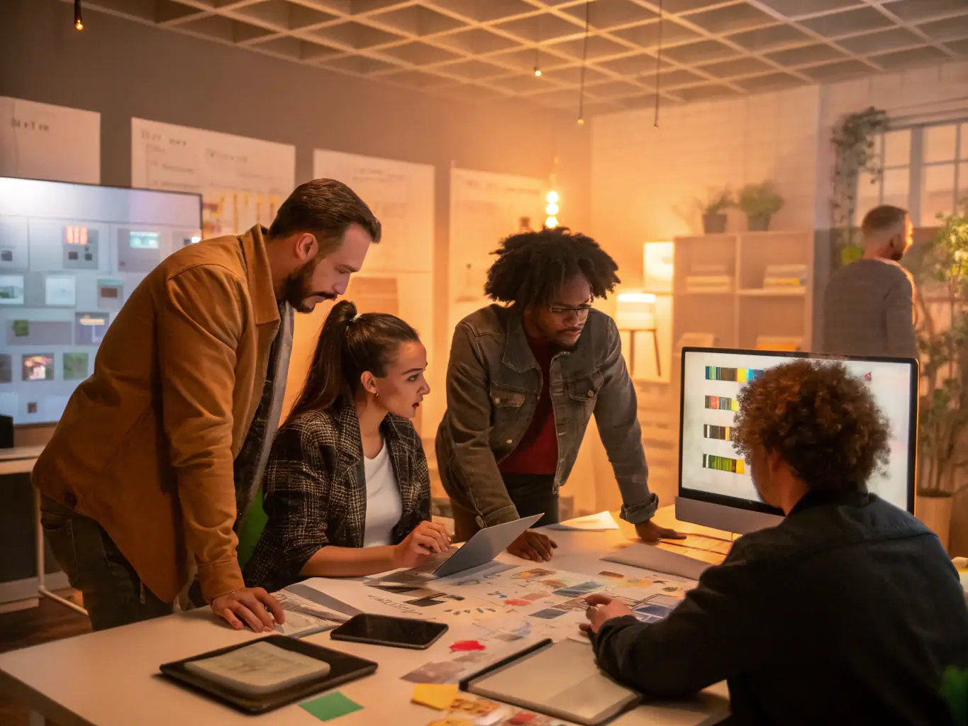 An image depicting a strategic workshop in progress, with participants actively engaged in brainstorming and planning sessions. The scene is energetic and collaborative, emphasizing the development of effective business strategies.